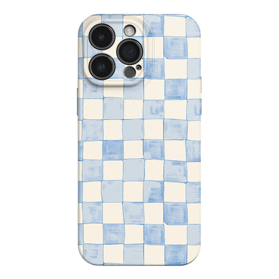 水彩蓝格iPhone16promax苹果14plus小米15新款华为pura70/p60pro简约ins适用opporeno13荣耀300vivos20手机壳