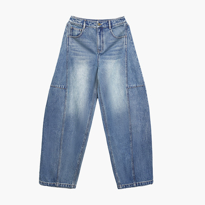 解构分割线圆弧香蕉牛仔水洗阔腿