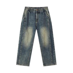 流石男装宽松做旧牛仔裤2026年春秋季新款男士复古直筒长裤子潮流