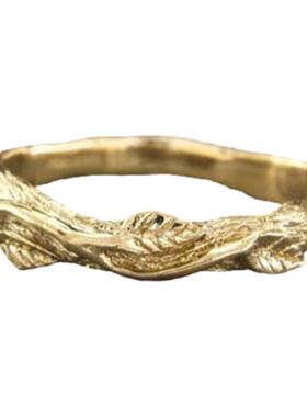 情侣14K金复古自然树枝结婚戒指