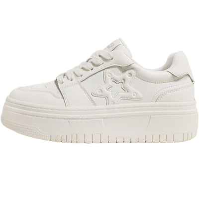 TTKJ极简小白鞋女鞋秋冬款休闲运动厚底增高星星鞋子vintage板鞋