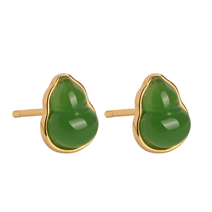 小银匠和田玉碧玉纯银葫芦耳钉女新中式国风高级绿色玉石耳饰耳环