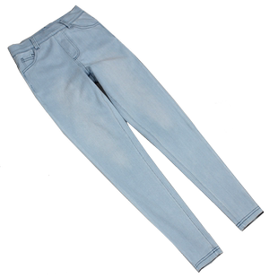 高弹松紧腰针织软牛仔裤女高腰小脚显瘦2025春秋薄绒弹力紧身裤