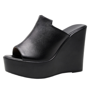 真皮防水台厚底凉拖坡跟试衣间鞋拖超高跟夜店走秀松糕浪姐拖鞋女