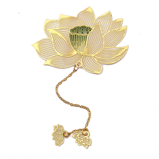 镂空创意黄铜金属叶脉莲花书签故宫风文创小礼品纪念品产品 古典中国风小学生奖励精美书签古风礼物定制文具