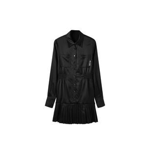 U/TI联名款黑色醋酸垂坠光泽感连衣裙女潮休闲裙尤缇时尚春季新款