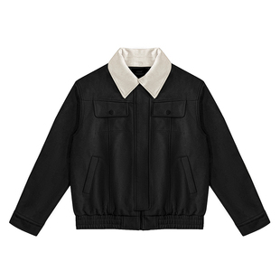 FDR官方店 撞色翻领仿麂皮夹克棒球服外套男女秋美式复古开衫上衣