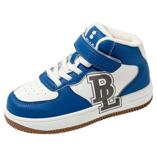 百丽童鞋女童高帮板鞋秋冬加绒保暖复古休闲鞋男童软底防滑运动鞋