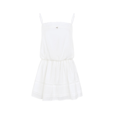 天丝蕾丝拼接方领吊带短款连衣裙