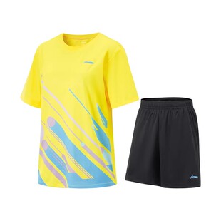 李宁儿童运动速干套装男女童短袖速干透气羽毛球乒乓球比赛训练服