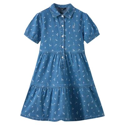 elandkids女童学院风翻领牛仔裙