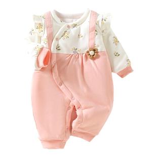 新生儿婴儿衣服秋冬夹棉连体衣女宝冬季加厚保暖棉衣初生宝宝冬装