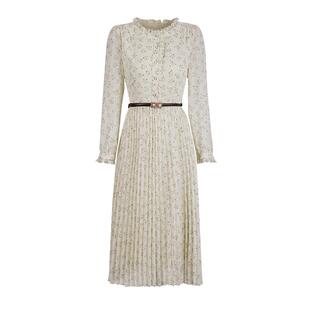 未风小个子裙子女春新款女装气质显瘦优雅长袖雪纺连衣裙法式长裙