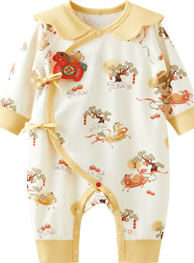 微狮牧尼马年新生婴儿连体衣服春夏季中国风宝宝满月春天百天春装