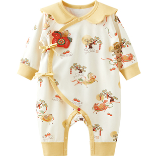 微狮牧尼马年新生婴儿连体衣服春夏季中国风宝宝满月春天百天春装