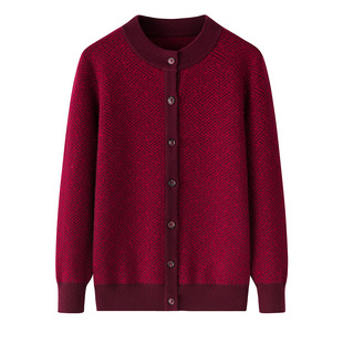 中老年羊毛衫2025秋冬新款红色父母情侣装大码加厚本命年毛衣外套