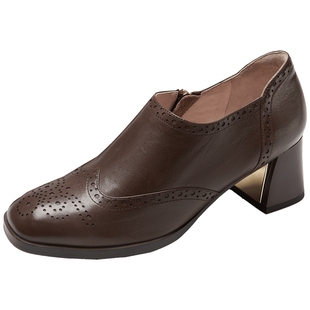 莱尔斯丹秋冬新款通勤方头深口粗跟靴子脚踝女鞋脚眼靴5T57601