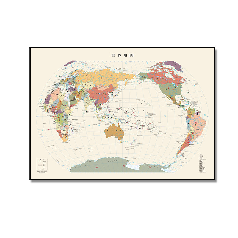 世界中国省份地图客厅沙发背景装饰画办公室挂图儿童书房三联挂画
