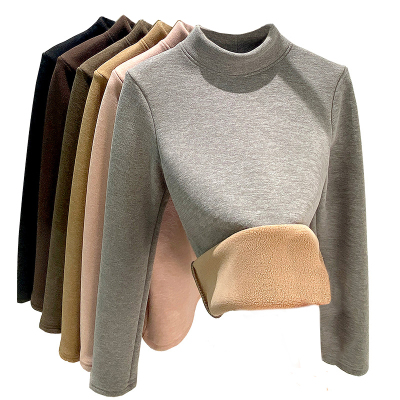 加绒加厚打底衫女秋冬保暖T恤