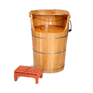 橡木泡脚木桶过膝盖加热洗脚足浴盆高深坐浴熏蒸木桶家用坐蒸恒温