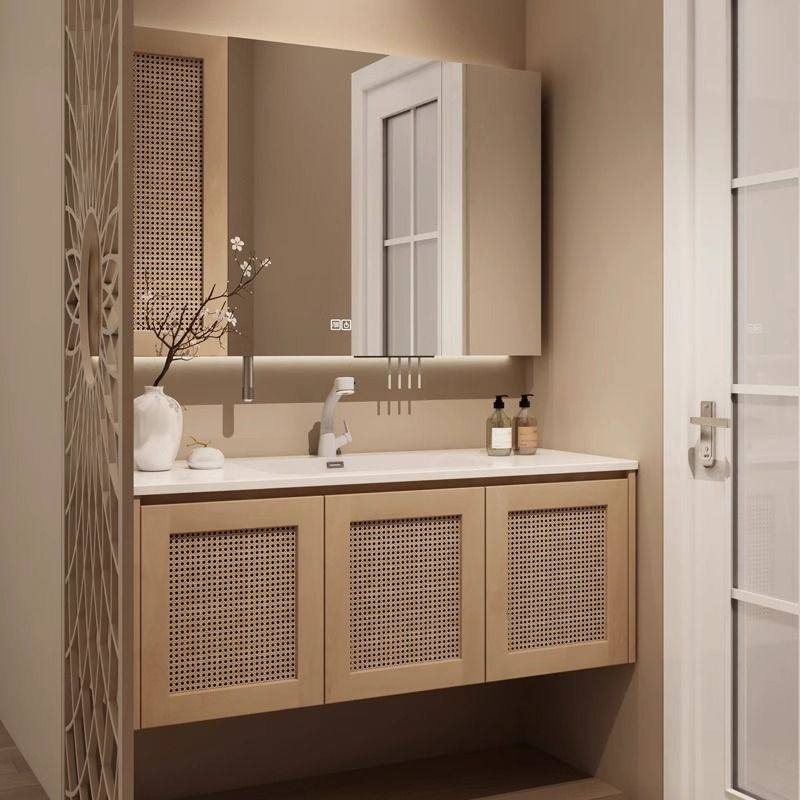 复古藤编浴室柜组合陶瓷一体盆日式原木风洗漱台洗脸盆柜智能镜柜,家装主材,浴室柜组合,淘宝优惠券,粉丝福利购,淘宝优惠卷