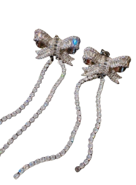 美在心尖儿上蝴蝶结宝石项链 富家千金 镀18K金 蝴蝶流苏锆石耳环