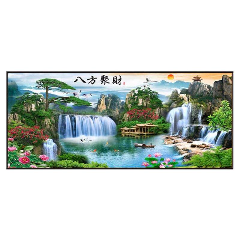 八方聚财山水钻石画2026年新款客厅大尺寸迎客松满粘砖石秀十字绣