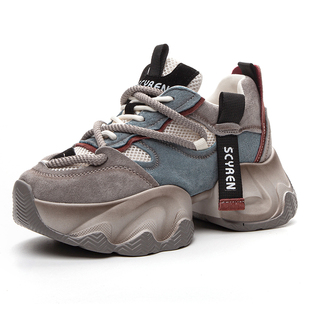 外贸炸街内增高老爹鞋女款2026春季真皮女士不累脚旅游休闲鞋透气