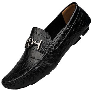 2023新款鞋子鳄鱼纹男鞋牛皮豆豆鞋男真皮懒人休闲鞋男士休闲皮鞋