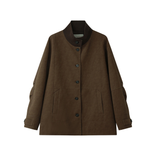 【新品9折】solighter法式撞色领一手长外套女秋季鹿皮绒外套