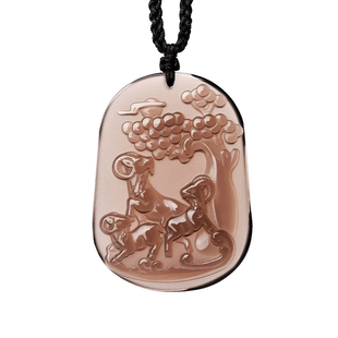 遇见普陀山冰种黑曜石三羊开泰吊坠本命年吉祥物挂件饰品男女项链