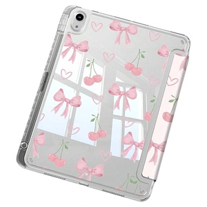 Pink Cherry Bow Pattern Acrylic Case 适用 2026 iPad Air 8 11 Inch, iPad 10th Gen, iPad Pro 11