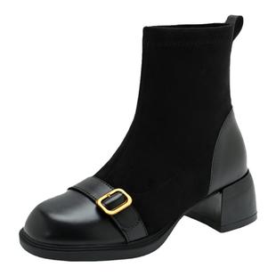 真皮瘦瘦靴短靴女2025新款春秋季高跟法式小踝靴超火爆款初秋单靴