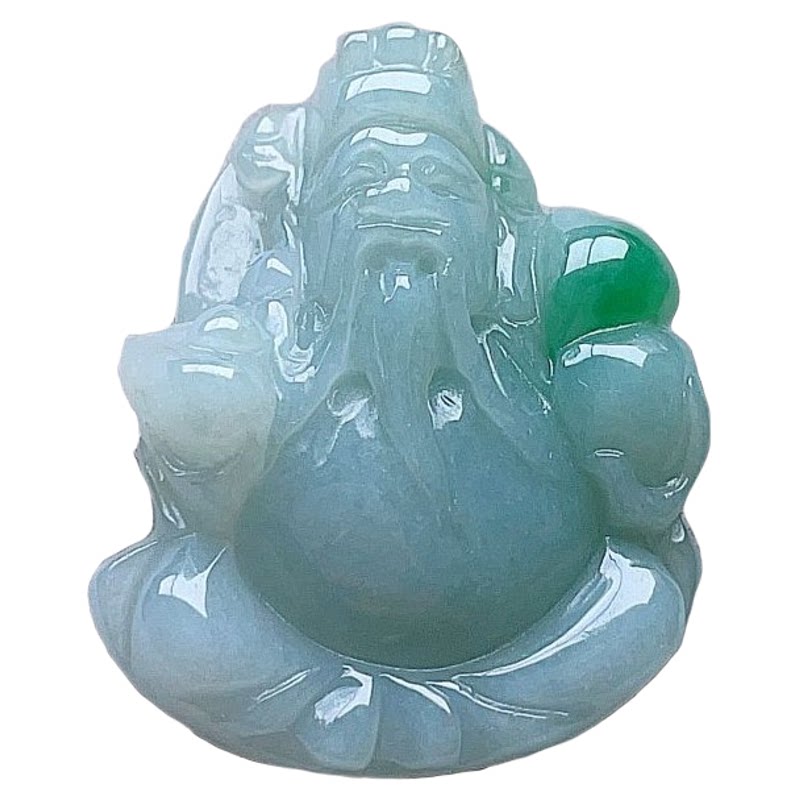 天然翡翠财神爷吊坠油绿一抹阳绿