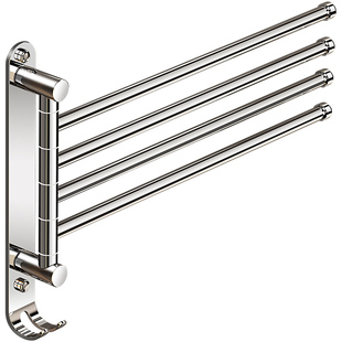 304不锈钢毛巾挂杆免打孔挂钩浴室毛巾架卫生间折叠毛巾杆可旋转