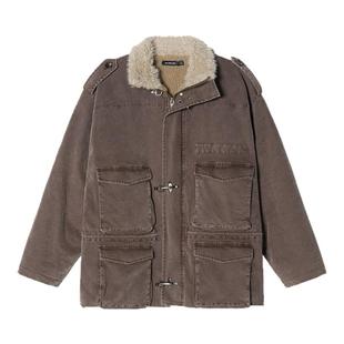 【羊羔绒】Unvesno(UN)工装飞机扣多口袋羚羊毛抽绳保暖夹克