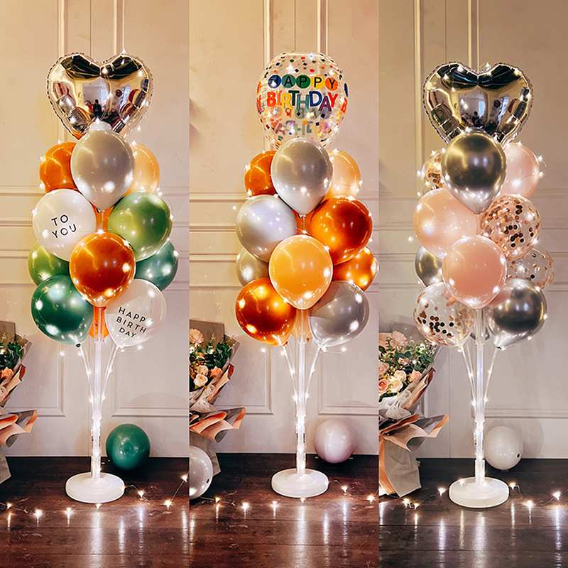 发光桌飘立柱支架气球生日快乐铝装饰场景中文膜爱心客厅布置球宴