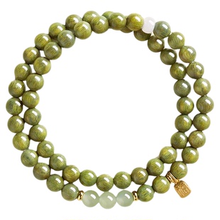 普陀山庆祥泰天然绿檀木手串女款沉香文玩和田玉手链木质檀香佛珠