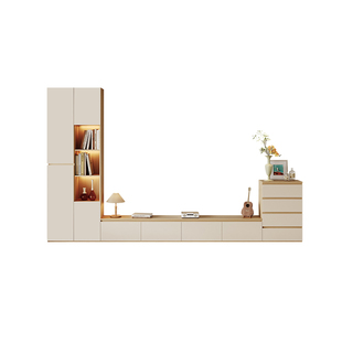 日式原木奶油风电视柜组合立柜客厅家用一体斗柜边柜储物柜子