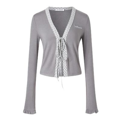 JAC FLEURANT2025春夏新品灰色波点绑带设计感系带甜酷风上衣女