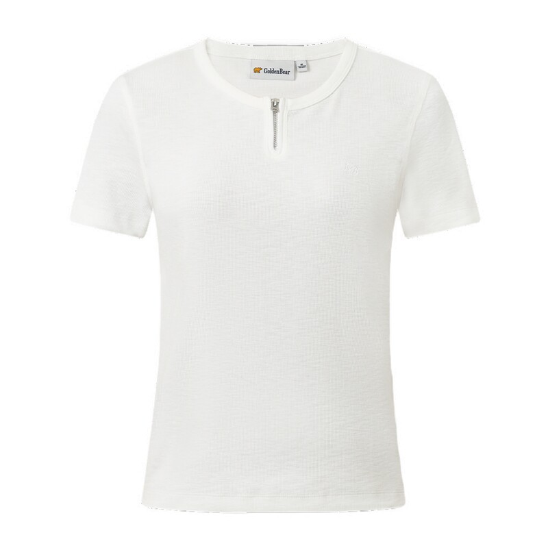 【夏季新品】GOLDEN BEAR/金熊 2026年女士修身休闲短袖圆V领T恤