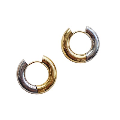 欧美博主同款金银撞色hoop风耳环