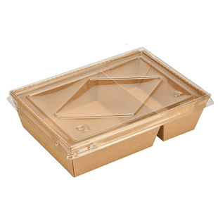 一次性环保打包盒双格牛皮纸可降解外卖沙拉盒轻食分隔小吃油炸盒