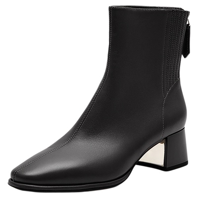 莱尔斯丹拉链粗跟瘦瘦靴短靴女鞋