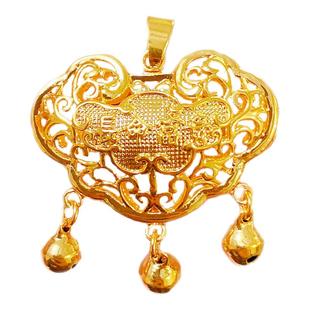 长命锁仿黄金金锁长命锁儿童宝宝沙金项链女吊坠婴儿宝宝平安符