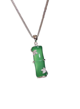 正生纯银富贵玉髓竹节女吊坠项链