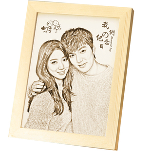 彩雕木刻画定制照片diy木板画定制雕刻相片微雕创意女友生日礼物