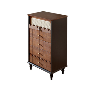 广巢叠亿斗柜中古复古简约实木多层抽屉柜藤编装饰客厅卧室储柜A