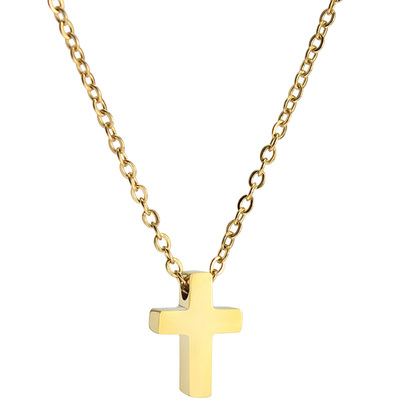 简约立体钛钢十字架玫瑰金项链