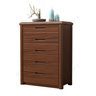 全实木五斗橱黑胡桃色六斗柜现代中式客厅卧室储物柜收纳整装包邮